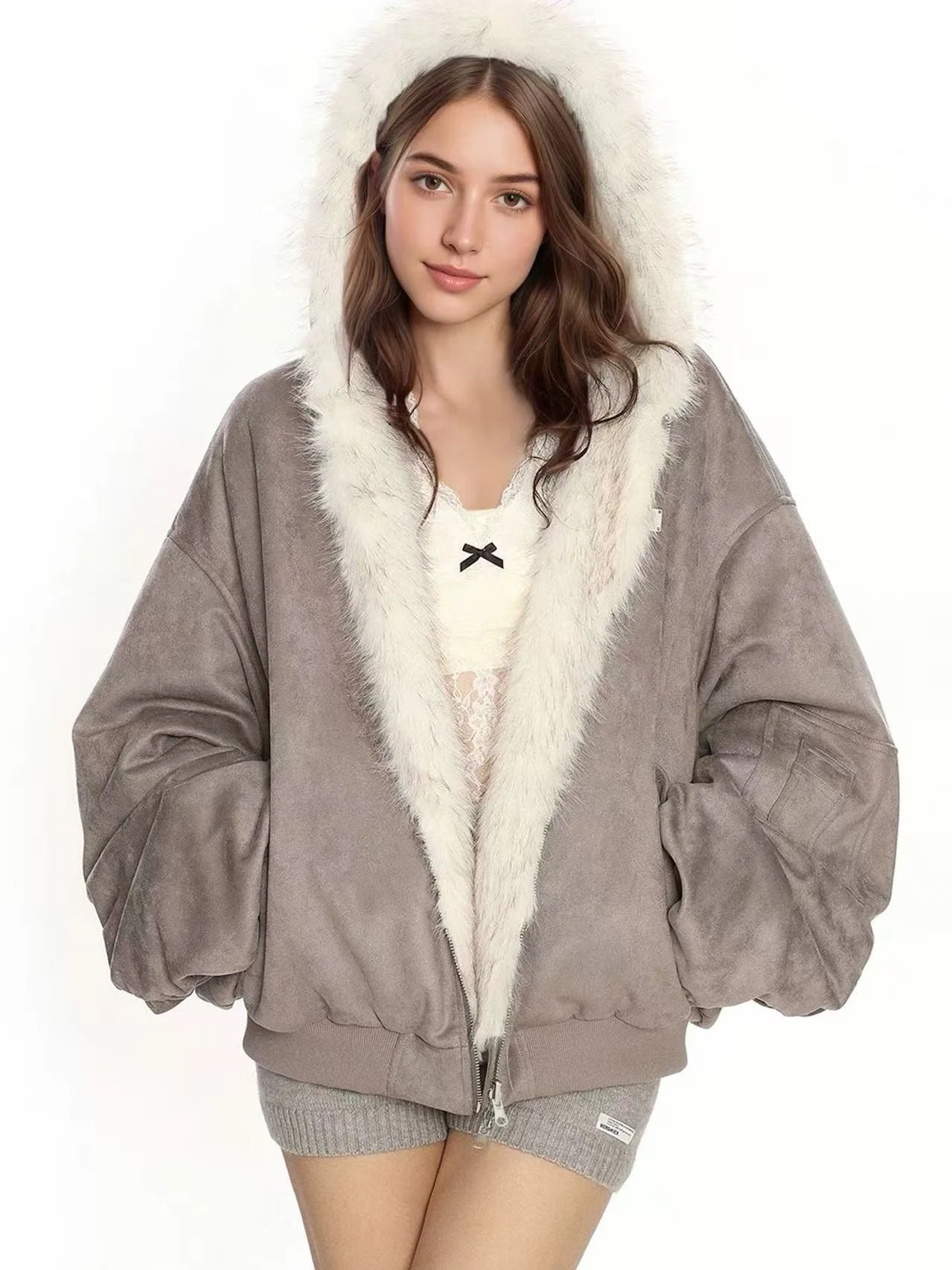 Reversible Faux Suede Sherpa Jacket   OL1977