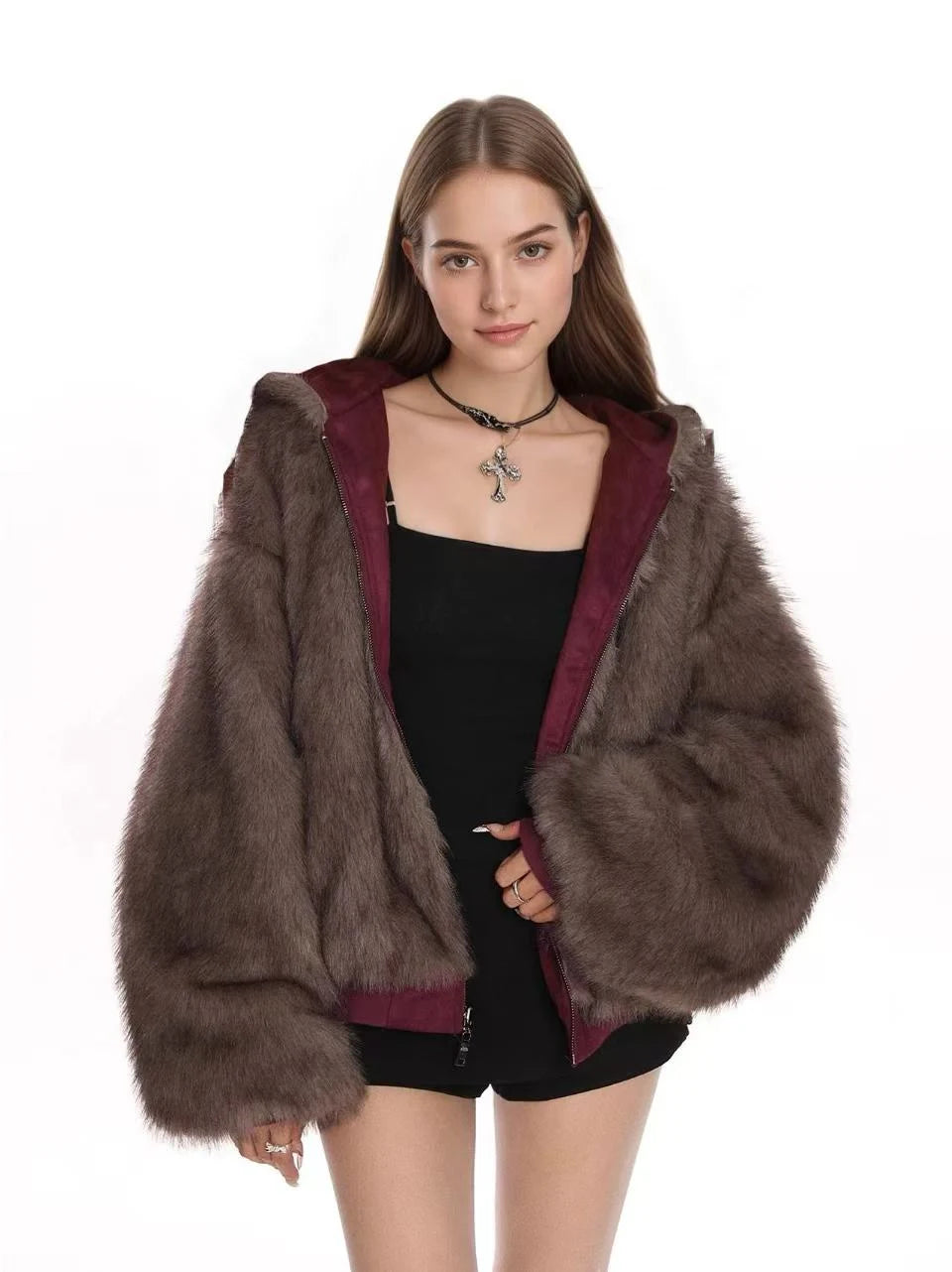 Reversible Faux Suede Sherpa Jacket   OL1977