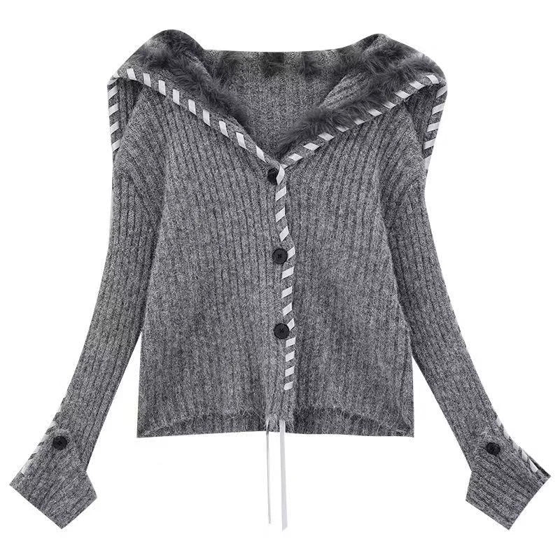 Faux-Fur Collar Knit Cardigan   OL1976