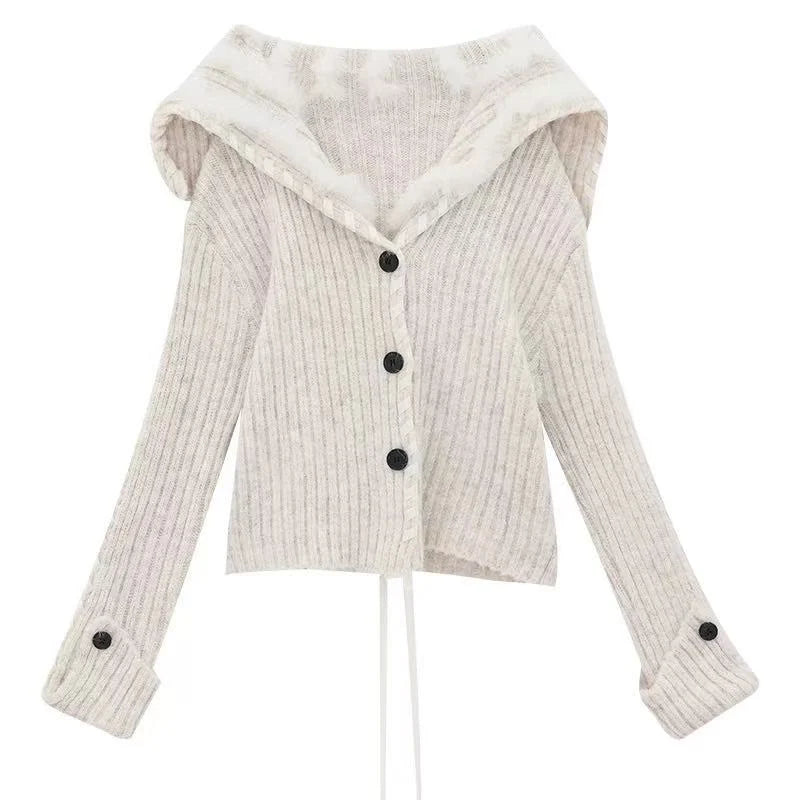 Faux-Fur Collar Knit Cardigan   OL1976