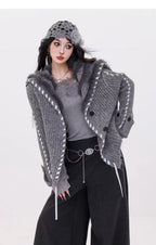 Faux-Fur Collar Knit Cardigan   OL1976