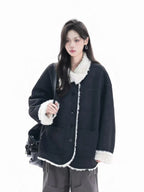 Shearling-Collar Suede Touch Jacket   OL1974