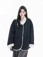 Shearling-Collar Suede Touch Jacket   OL1974