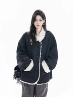 Shearling-Collar Suede Touch Jacket   OL1974