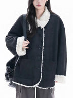 Shearling-Collar Suede Touch Jacket   OL1974