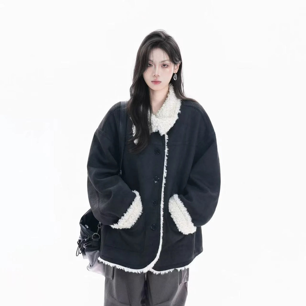 Shearling-Collar Suede Touch Jacket   OL1974