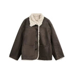 Shearling-Collar Suede Touch Jacket   OL1974