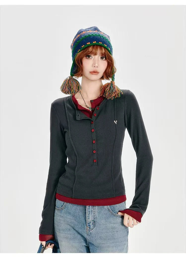 Dual-Layer Knit Top with Contrast Detail   OL1984