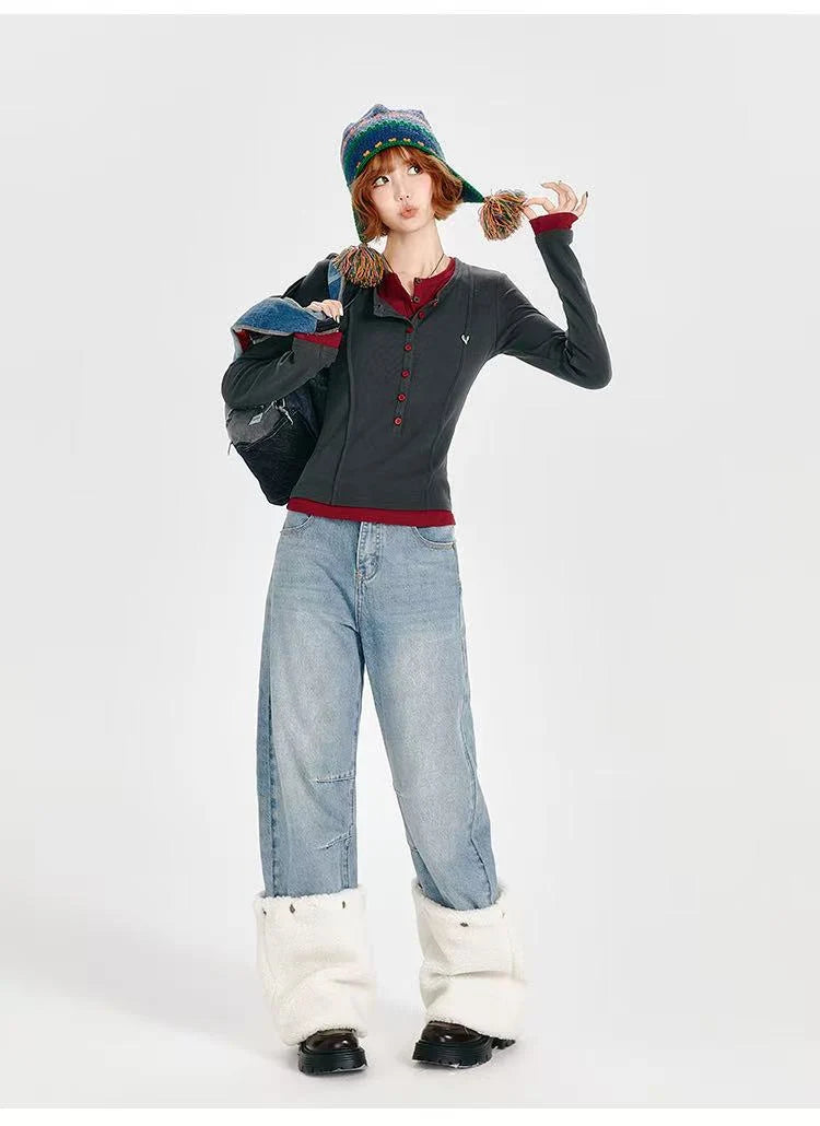 Dual-Layer Knit Top with Contrast Detail   OL1984