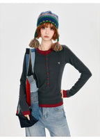 Dual-Layer Knit Top with Contrast Detail   OL1984