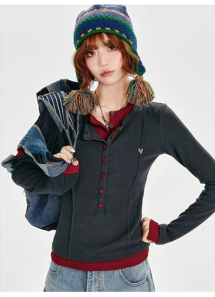 Dual-Layer Knit Top with Contrast Detail   OL1984