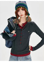 Dual-Layer Knit Top with Contrast Detail   OL1984