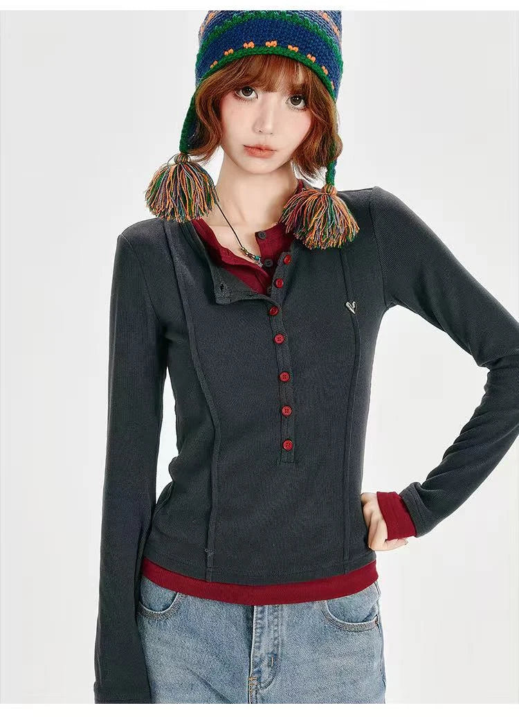 Dual-Layer Knit Top with Contrast Detail   OL1984