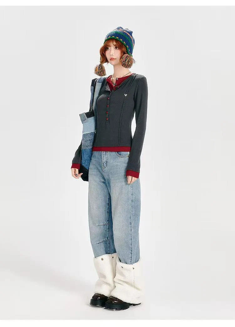 Dual-Layer Knit Top with Contrast Detail   OL1984