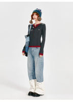 Dual-Layer Knit Top with Contrast Detail   OL1984