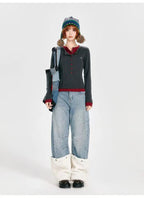 Dual-Layer Knit Top with Contrast Detail   OL1984