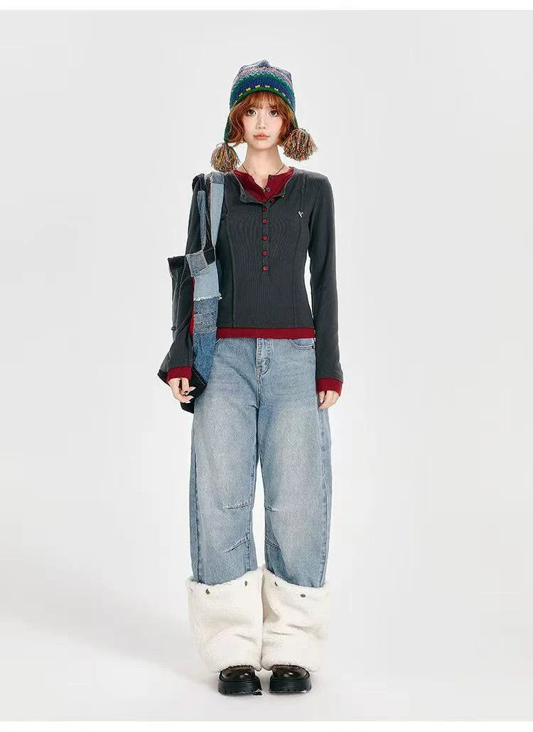 Dual-Layer Knit Top with Contrast Detail   OL1984