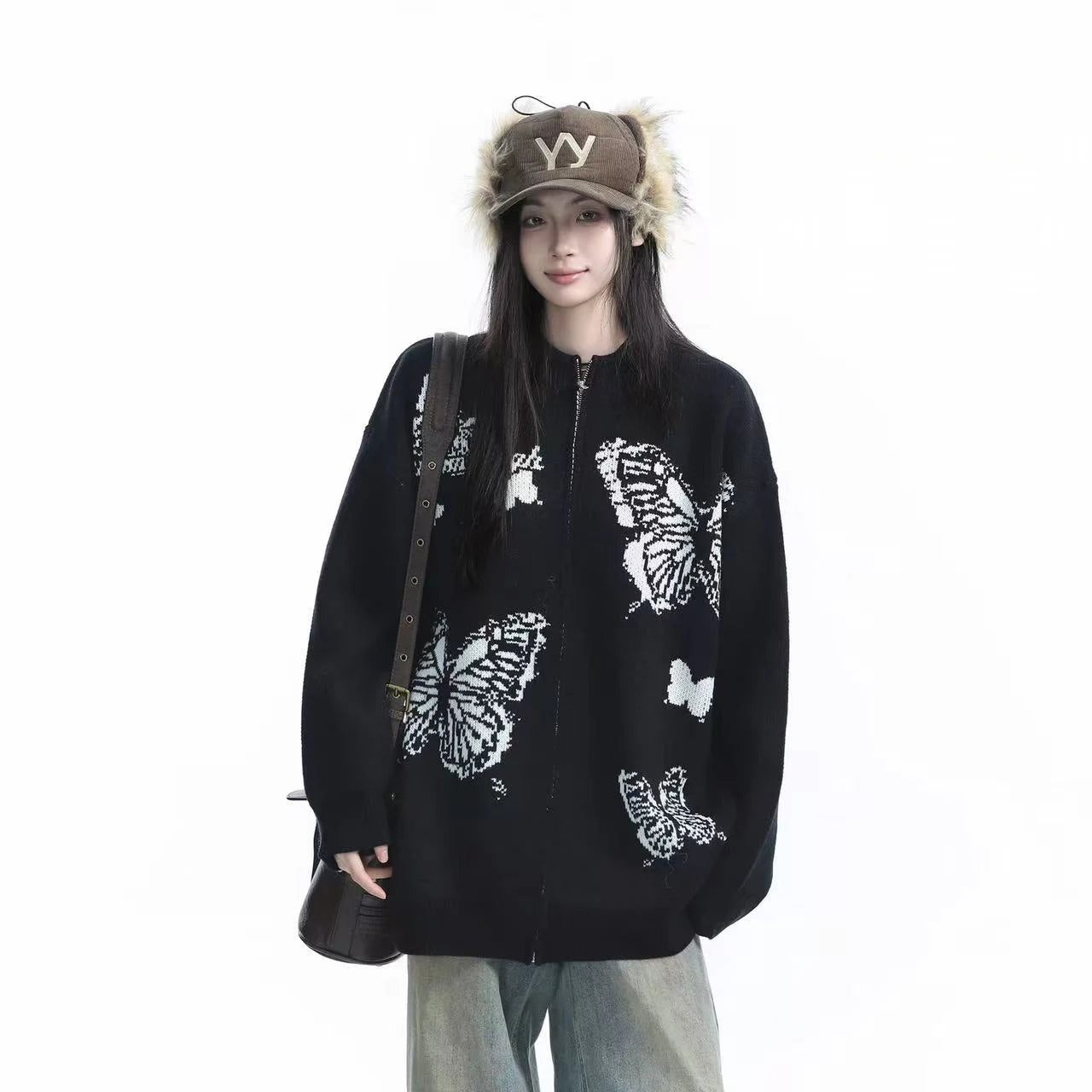 Butterfly Knit Cardigan with Relaxed Silhouette   OL1988