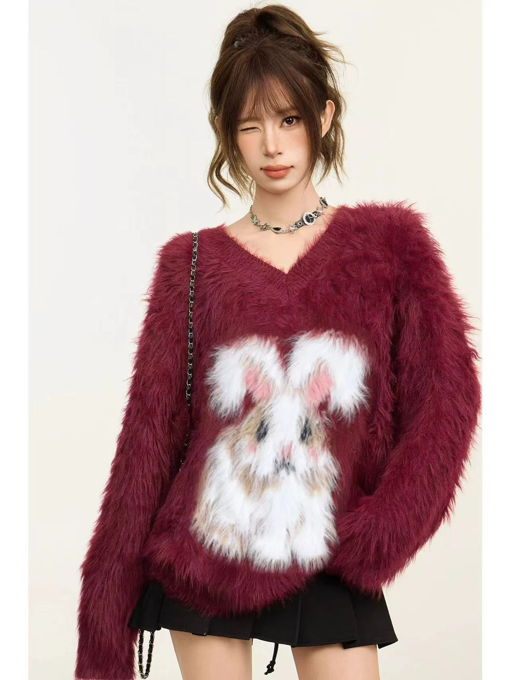 Cozy Mohair V-Neck Knit Sweater   OL1994