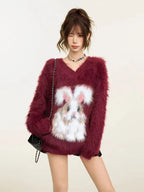 Cozy Mohair V-Neck Knit Sweater   OL1994