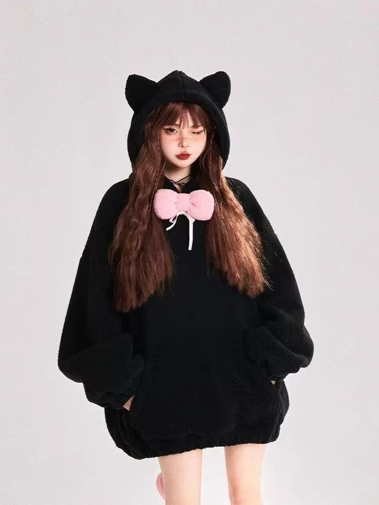 Bow Wing Plush Hoodie   OL2000
