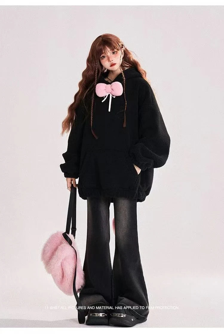 Bow Wing Plush Hoodie   OL2000