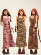 Striped Knit Bodycon Dress with Contrast Design   OL2001