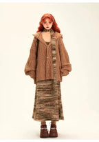 Striped Knit Bodycon Dress with Contrast Design   OL2001