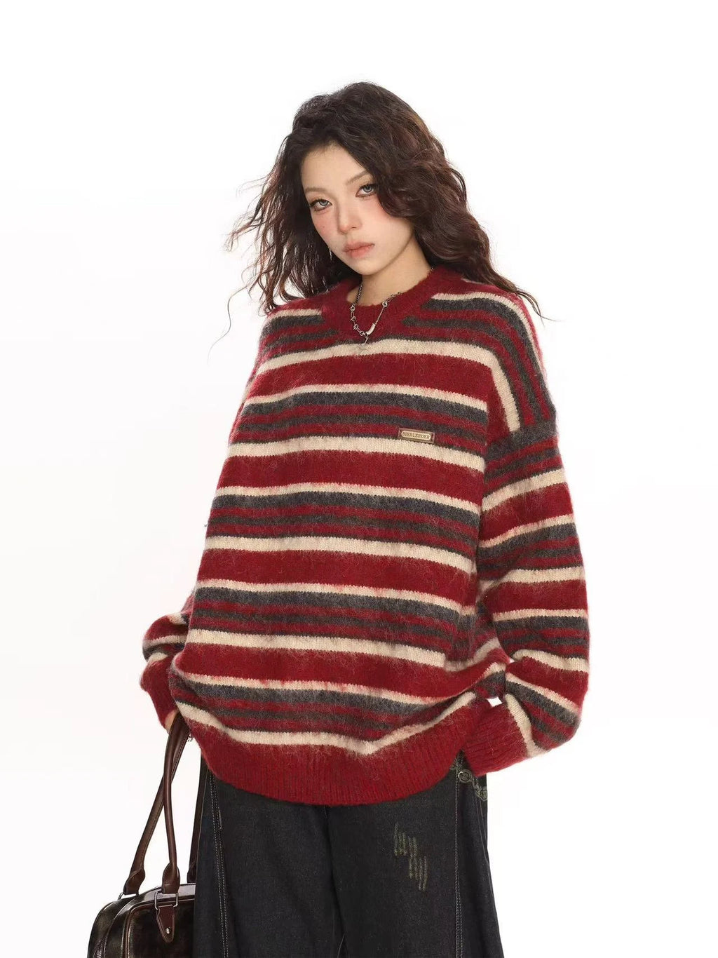 Striped Crewneck Knit Sweater   OL2005