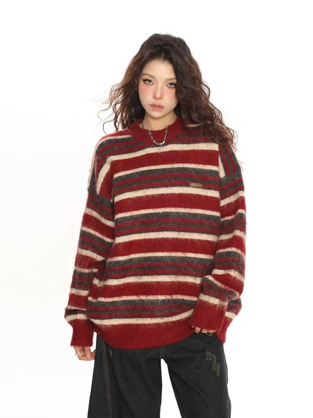 Striped Crewneck Knit Sweater   OL2005