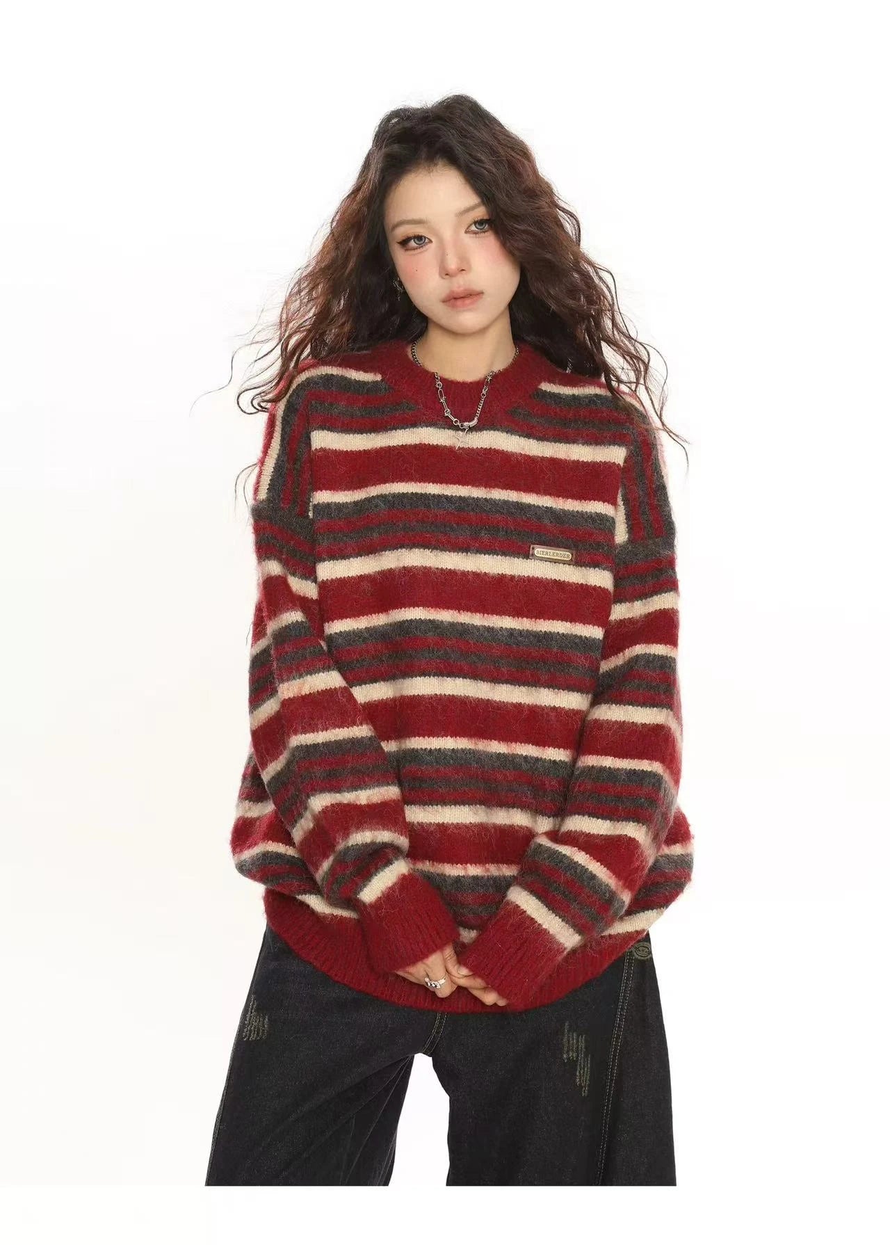 Striped Crewneck Knit Sweater   OL2005