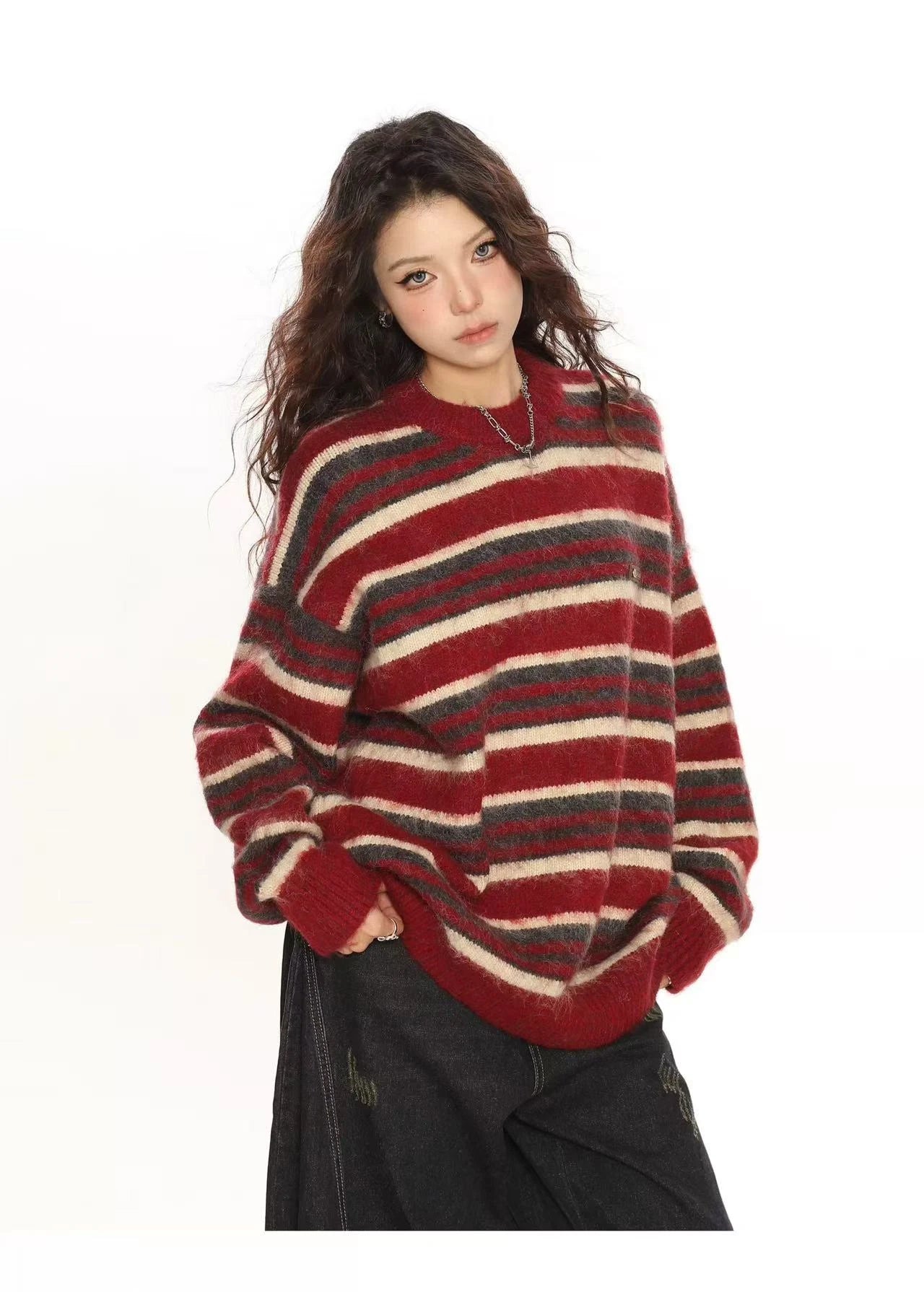 Striped Crewneck Knit Sweater   OL2005