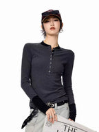 Vintage Layered Henley Long Sleeve Top   OL2010