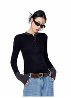 Vintage Layered Henley Long Sleeve Top   OL2010