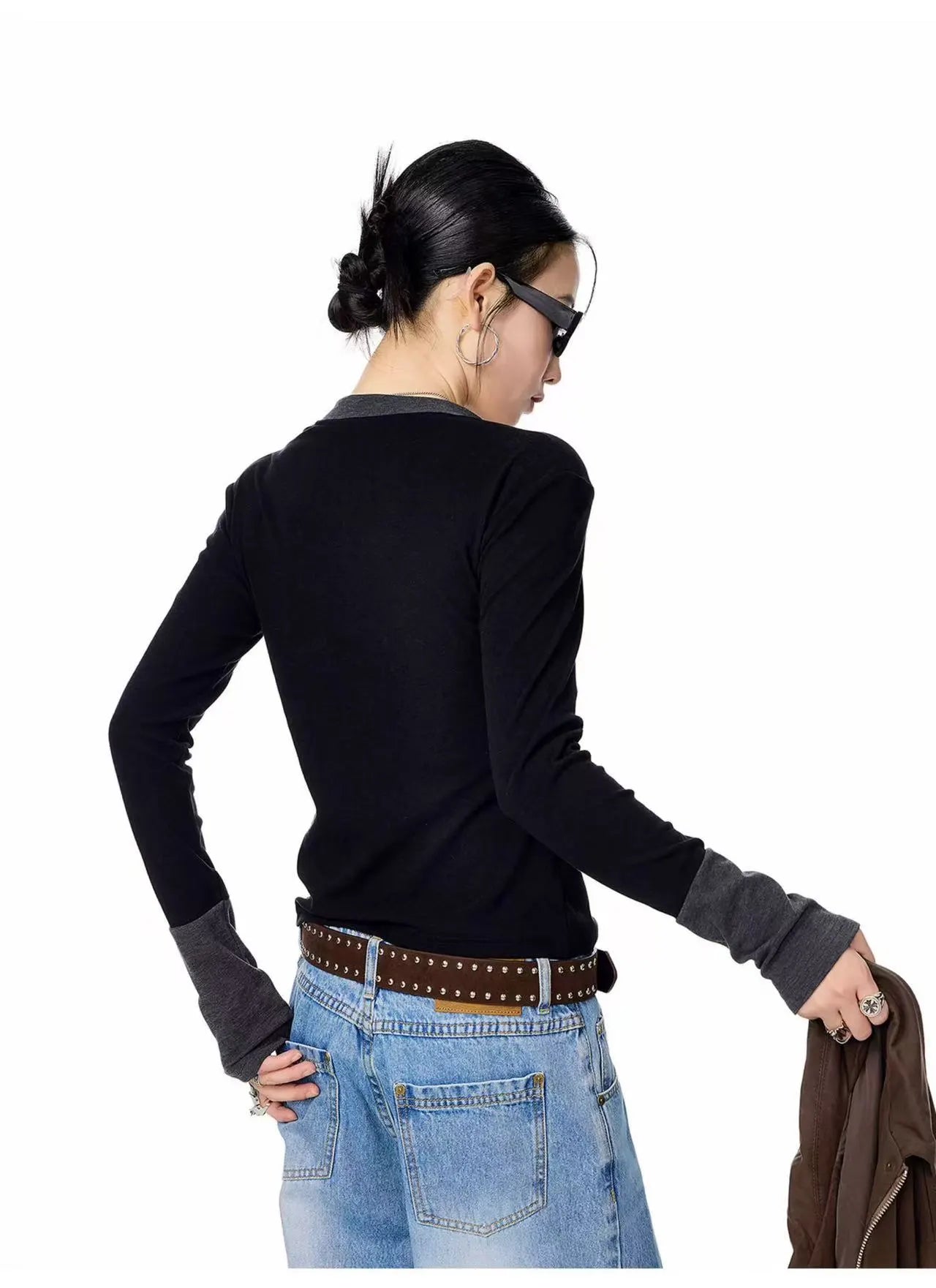 Vintage Layered Henley Long Sleeve Top   OL2010