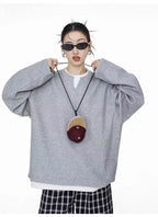 Waffle Knit Henley Relaxed Sweat Top   OL2011