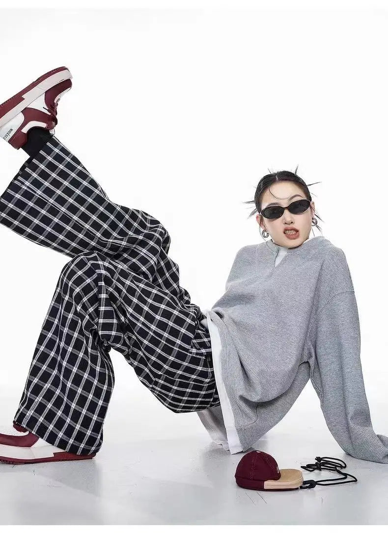 Waffle Knit Henley Relaxed Sweat Top   OL2011