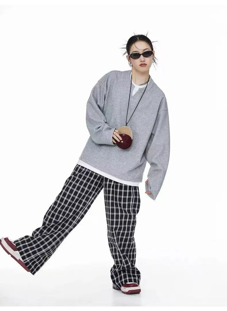 Waffle Knit Henley Relaxed Sweat Top   OL2011