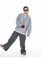 Waffle Knit Henley Relaxed Sweat Top   OL2011