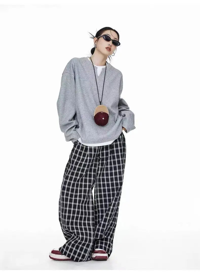 Waffle Knit Henley Relaxed Sweat Top   OL2011