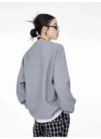 Waffle Knit Henley Relaxed Sweat Top   OL2011