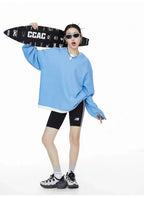 Waffle Knit Henley Relaxed Sweat Top   OL2011