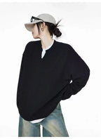 Waffle Knit Henley Relaxed Sweat Top   OL2011