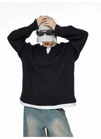 Waffle Knit Henley Relaxed Sweat Top   OL2011