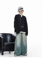 Waffle Knit Henley Relaxed Sweat Top   OL2011