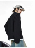 Waffle Knit Henley Relaxed Sweat Top   OL2011