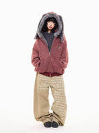 Striped Bunny Hood Fleece Lined Hoodie   OL2012