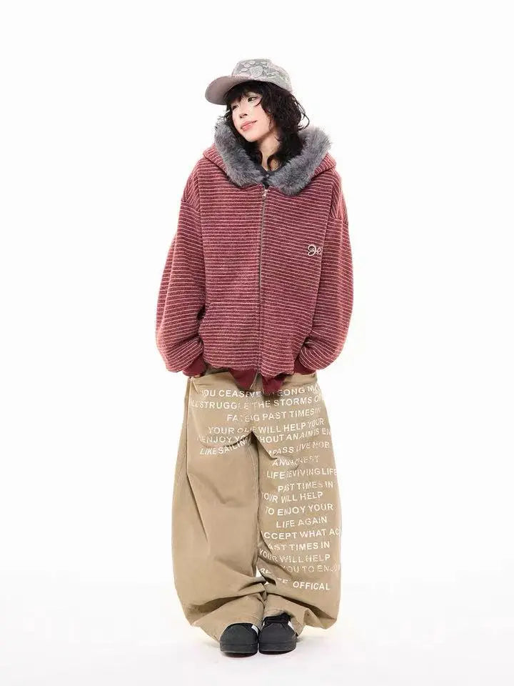 Striped Bunny Hood Fleece Lined Hoodie   OL2012