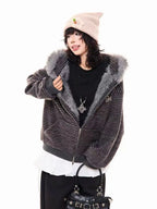 Striped Bunny Hood Fleece Lined Hoodie   OL2012