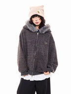 Striped Bunny Hood Fleece Lined Hoodie   OL2012